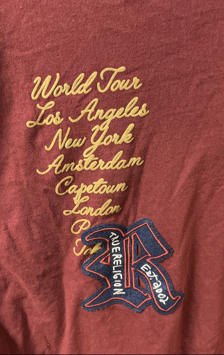True Religion Men's Maroon Multi Graphic Patch World Tour T Shirt Sz 3XL