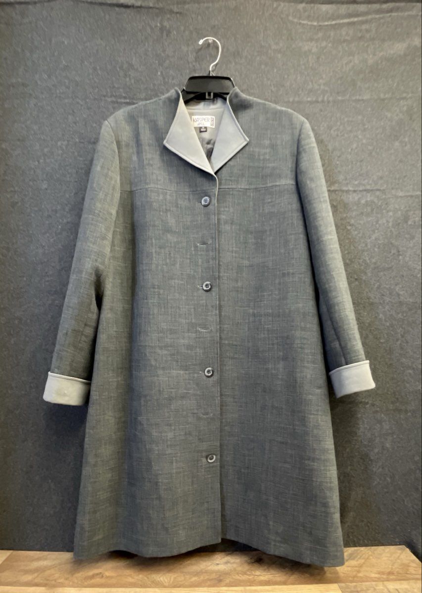 Vintage 90s Kasper A.S.L. Women's Gray Contrast Collar Dress Coat Sz 14