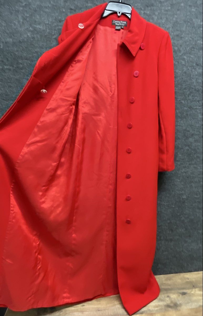 Vintage 90s Cynthia Howie Maggy Boutique Women's Red Maxi Long Coat Sz 8