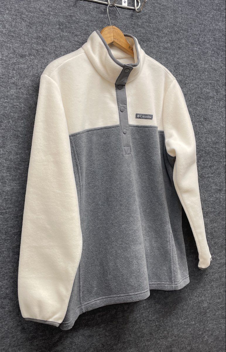 Columbia Women's Benton Springs Snap Front Fleece Pullover White Gray Sz 1X
