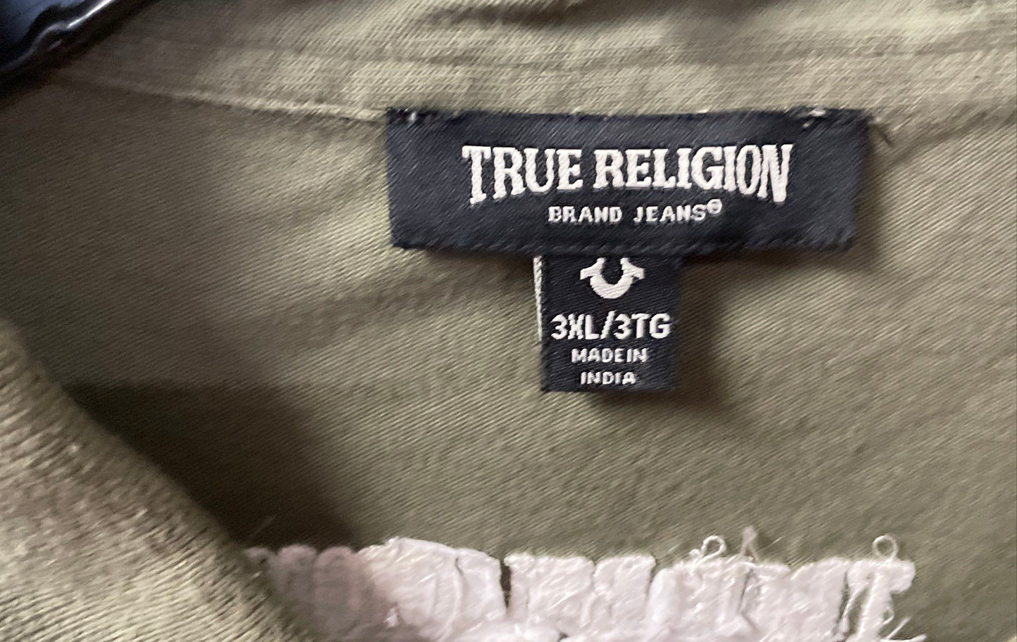 True Religion Men's Green White Stripe Embroidered Buddha Polo Shirt Sz 3XL