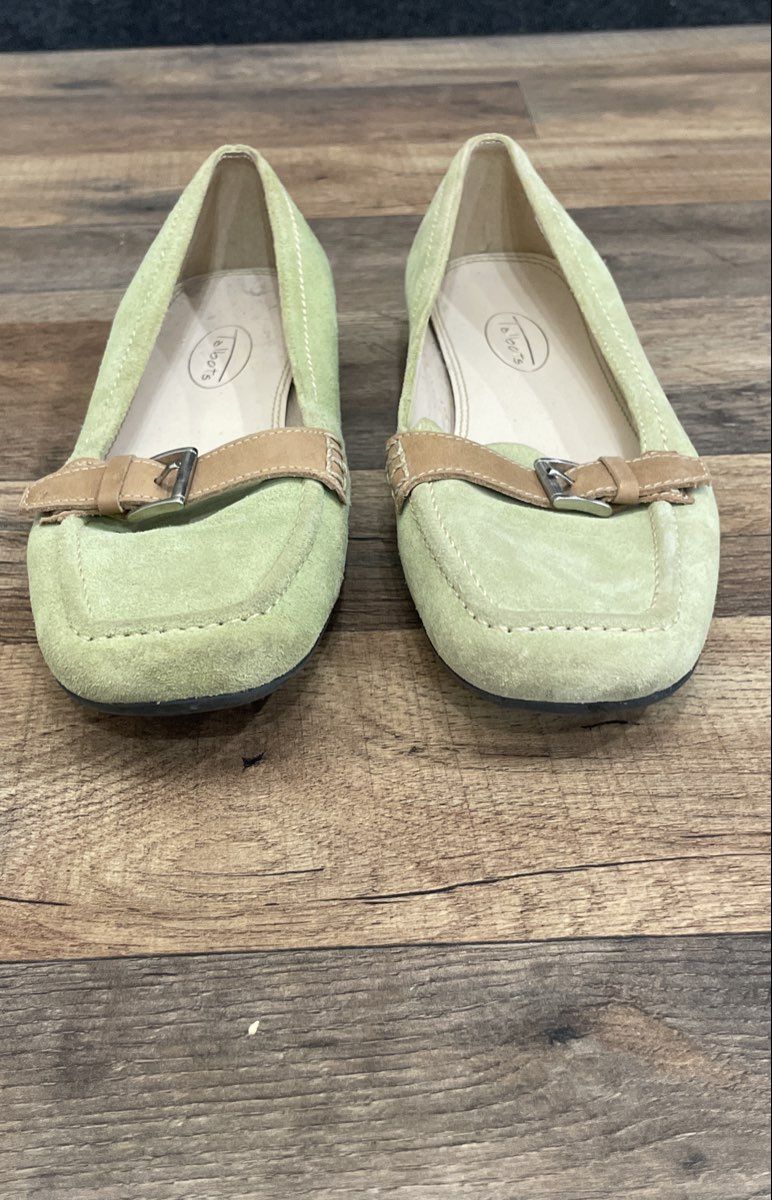 Talbots Green Suede Buckle Accent Square Toe Flat Loafers Women's Size 6B