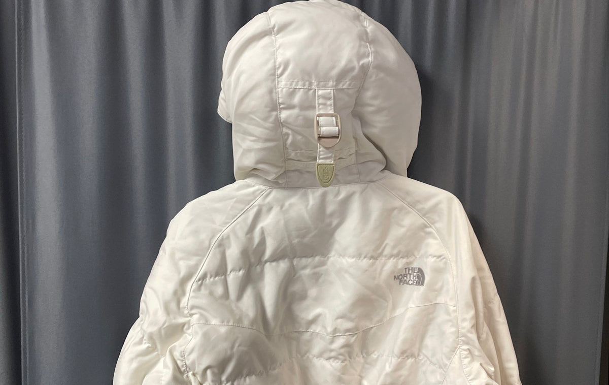 The North Face Women's White Hooded Quilted Puffy Bomber Jacket Parka Sz M