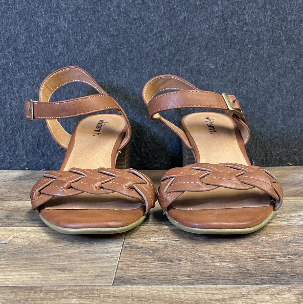 White Mountain Lyons Brown Braided Block Heel Ankle Strap Sandals Size 8.5