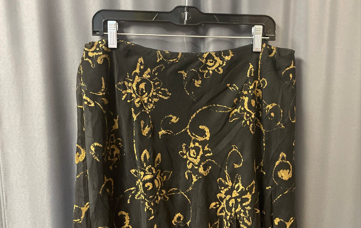 Lauren Ralph Lauren Women's A-Line Skirt Black Gold Floral Print Poly Sz L