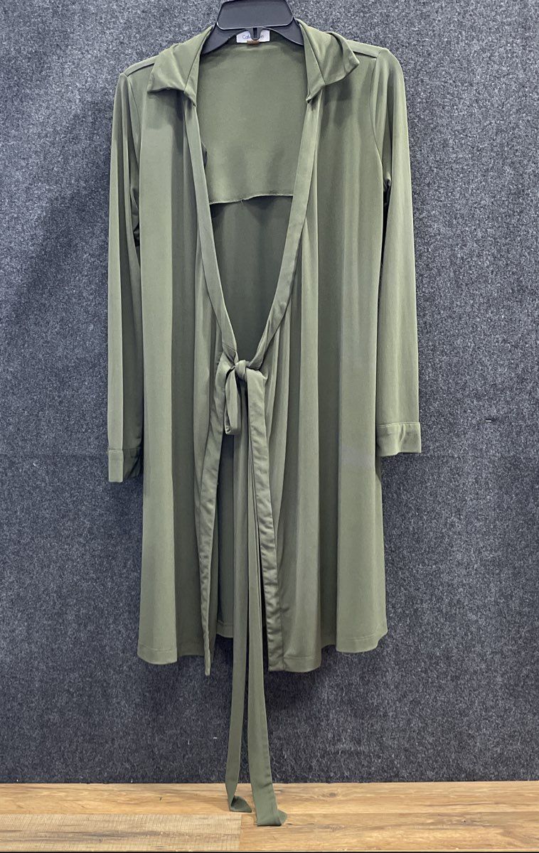 Calvin Klein Women's Green Tie Front Long Sleeve Collared Stretch Dress Sz 8