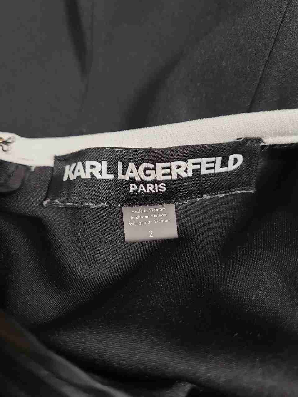 Karl Lagerfeld Paris Women's Black White Trim Puff Sleeve A-Line Dress Sz 2