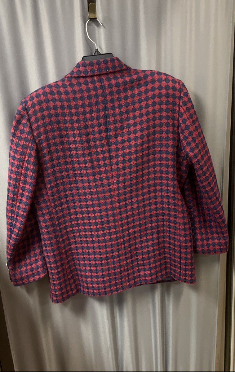 Vintage 90s Bleyle Women's Red Blue Wool Diamond Pattern Blazer Sz 14