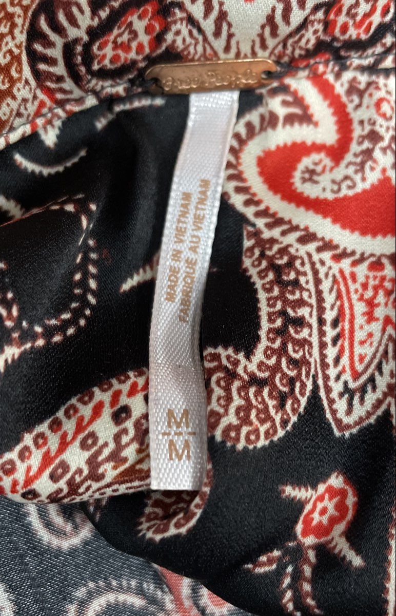 Free People Women's Red Black Paisley Print High Low Long Sleeve Tunic Blouse M