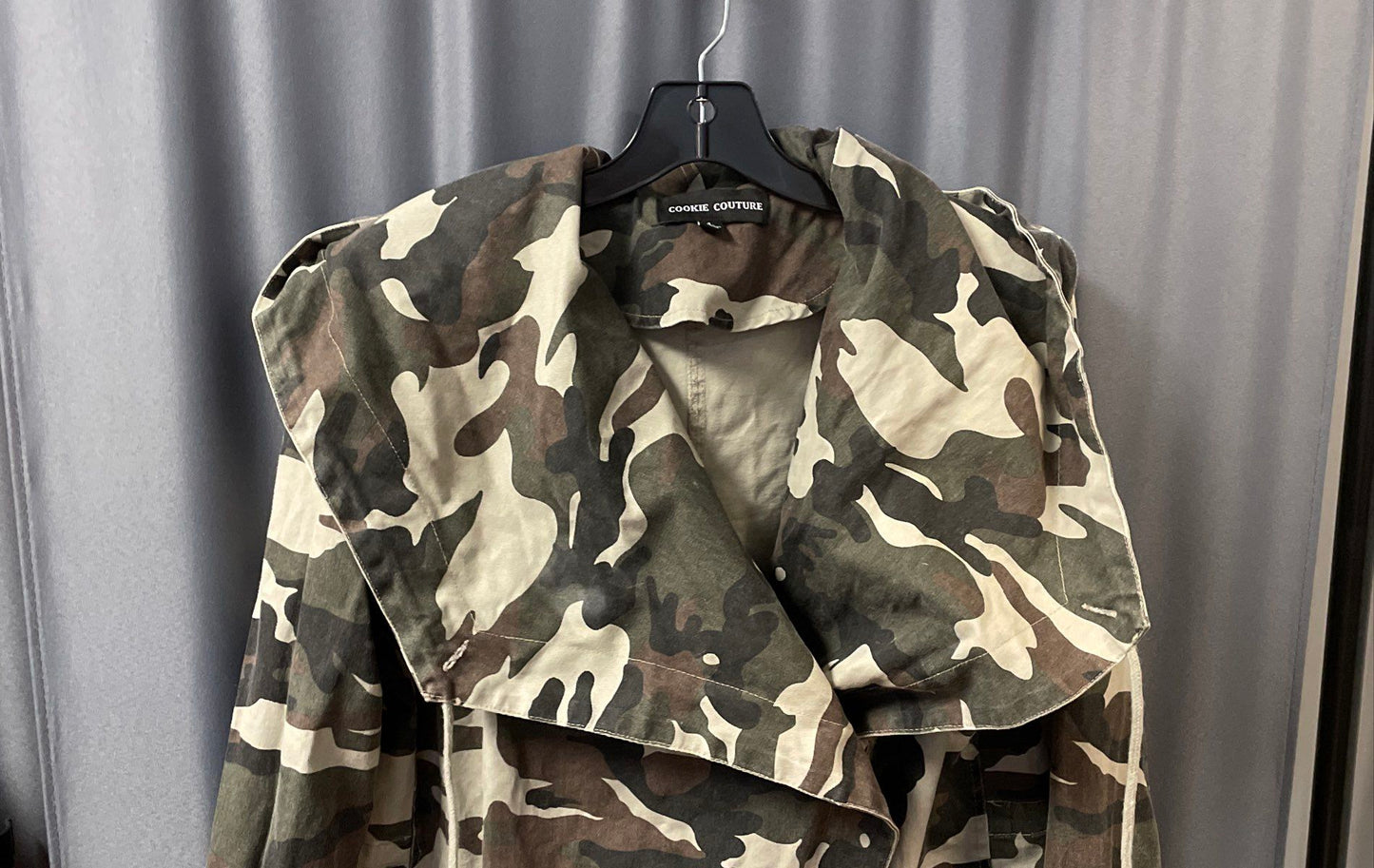 Cookie Couture Women's Camo Hooded Wrap Jacket Cotton Military Utility Sz L