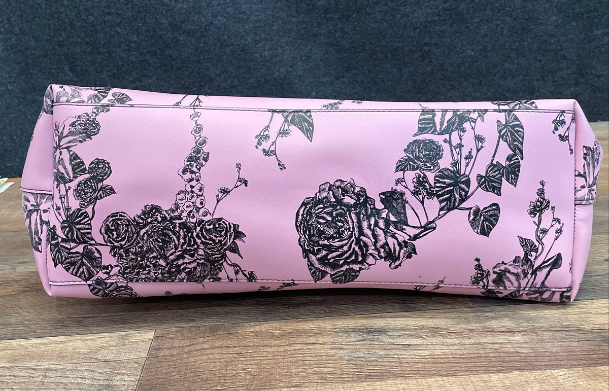 Victoria's Secret Pink & Black Floral Leather Large Tote Bag Handbag