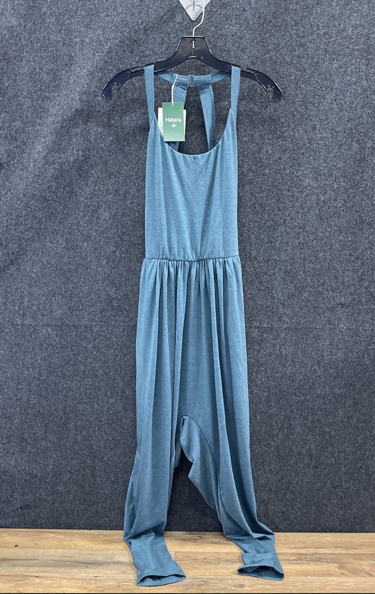 Halara Women's Blue Backless Twisted Wide Leg Yoga Jumpsuit Sz L NWT
