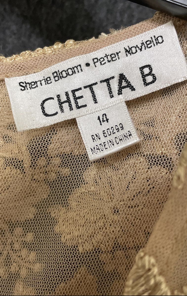 Chetta B Women's Gold Floral Lace Sleeveless Sheath Cocktail Dress Sz 14