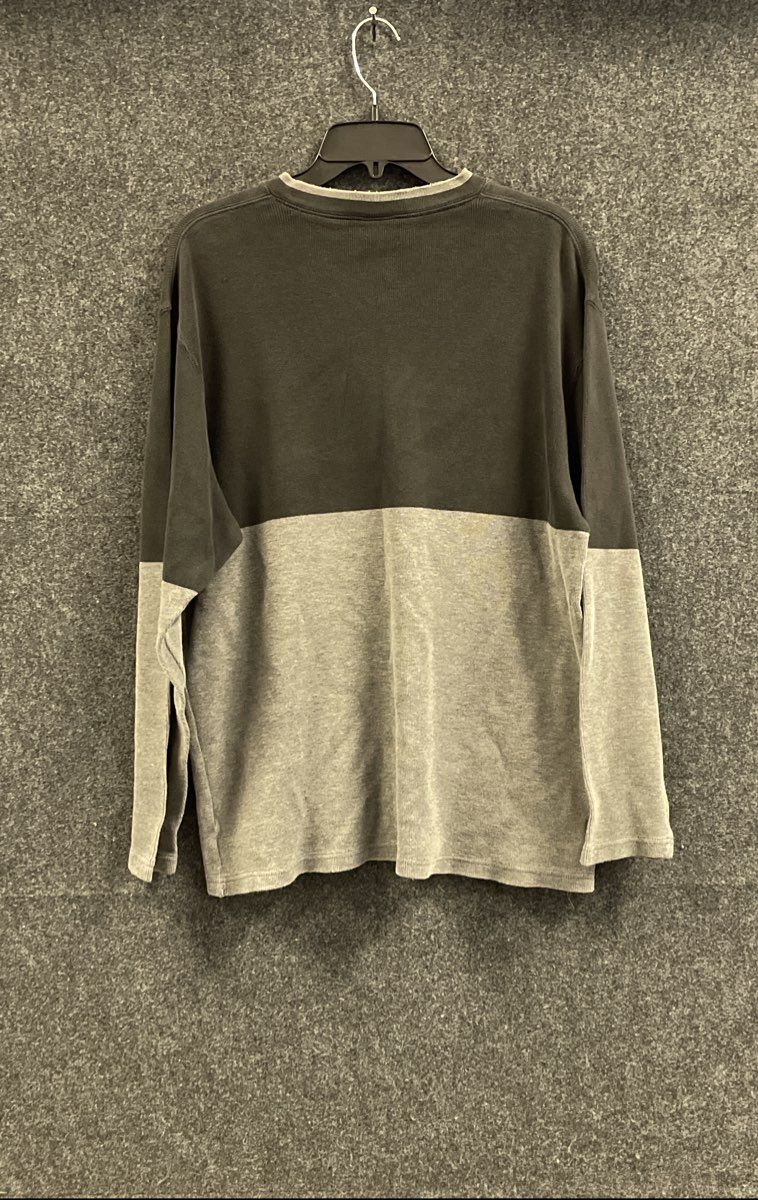 Murano Men's Long Sleeve Shirt Black Gray Colorblock V-Neck Cotton Size M