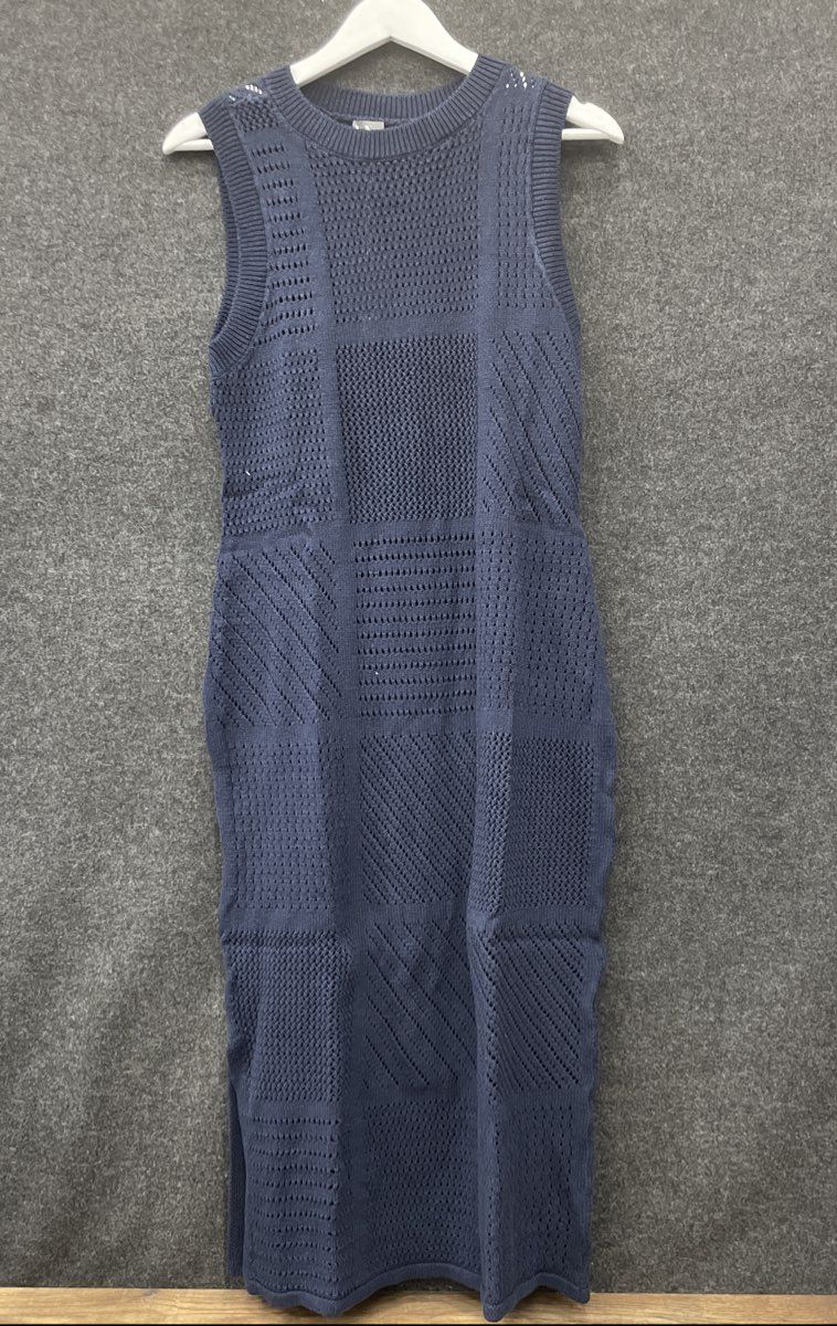 Worthington Women's Navy Blue Sleeveless Patchwork Pointelle Sweater Dress NWT L