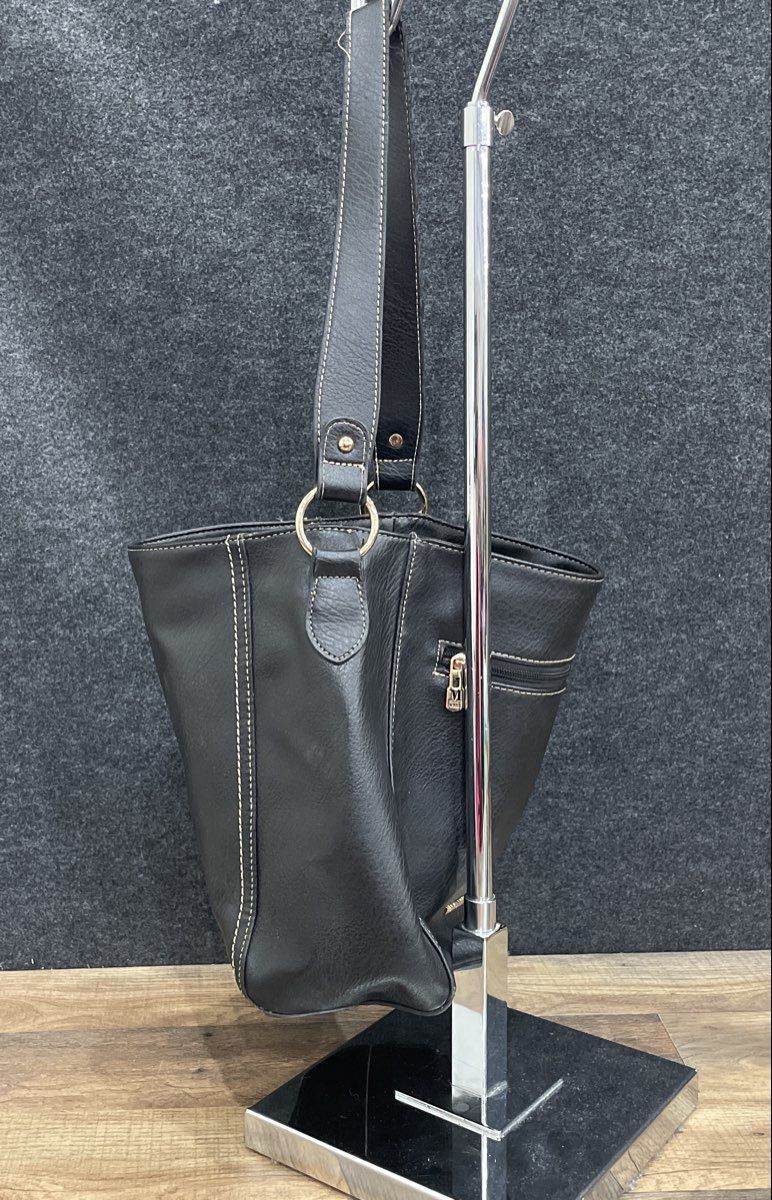 Montana West Black Leather Shoulder Bag Handbag Gold Hardware Contrast Stitch