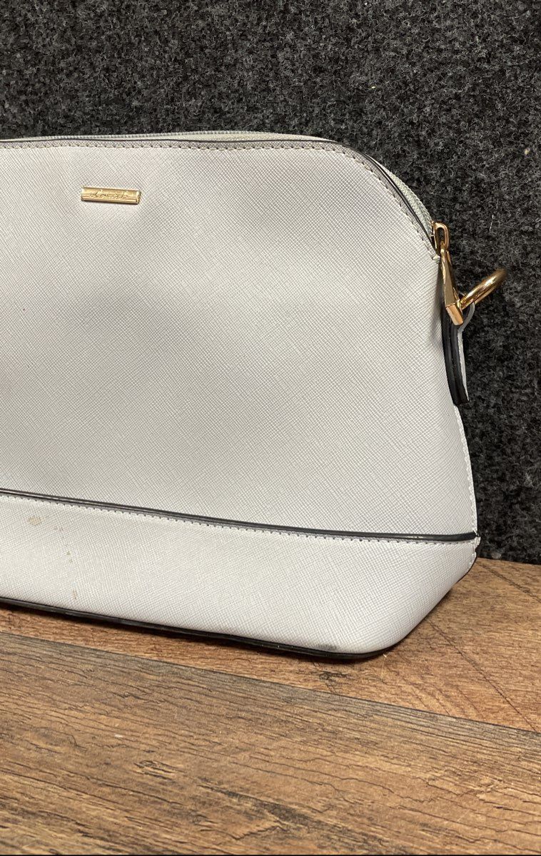 Lovevook Light Blue Saffiano Faux Leather Dome Crossbody Bag Gold Hardware