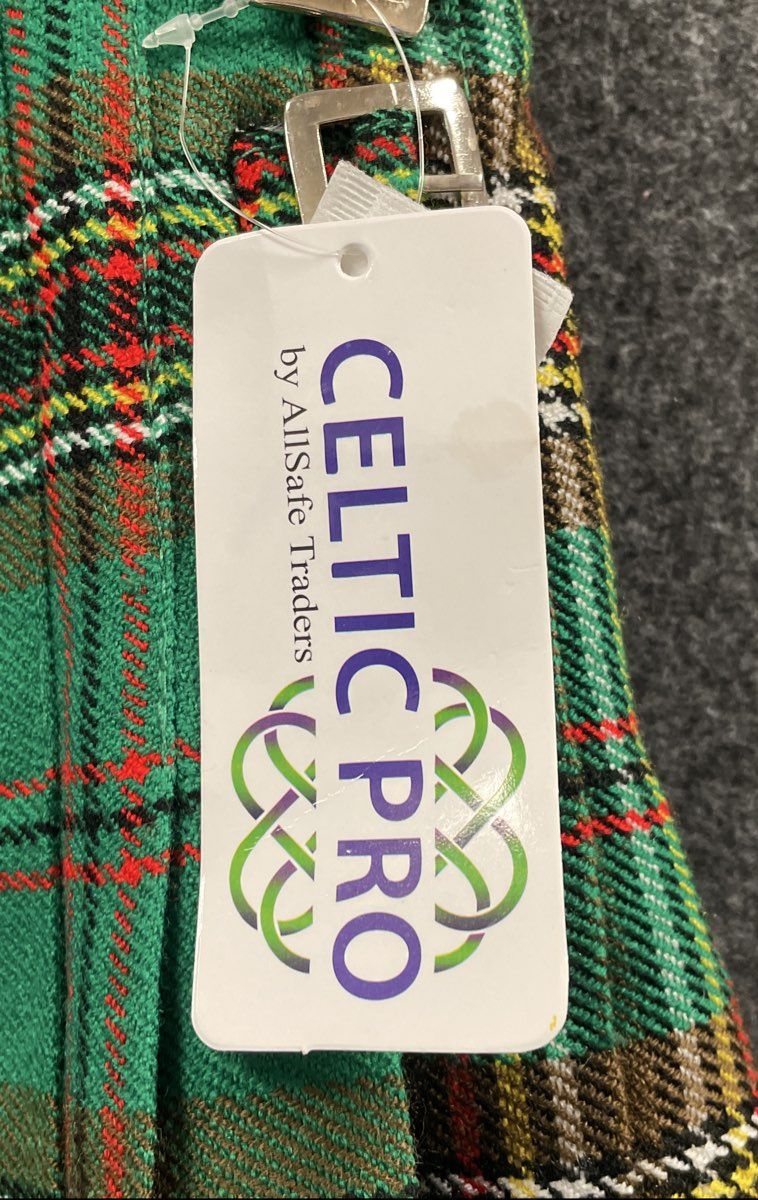 Celtic Pro Green Tartan Plaid Pleated Buckle Kilt Sz 24 NWT
