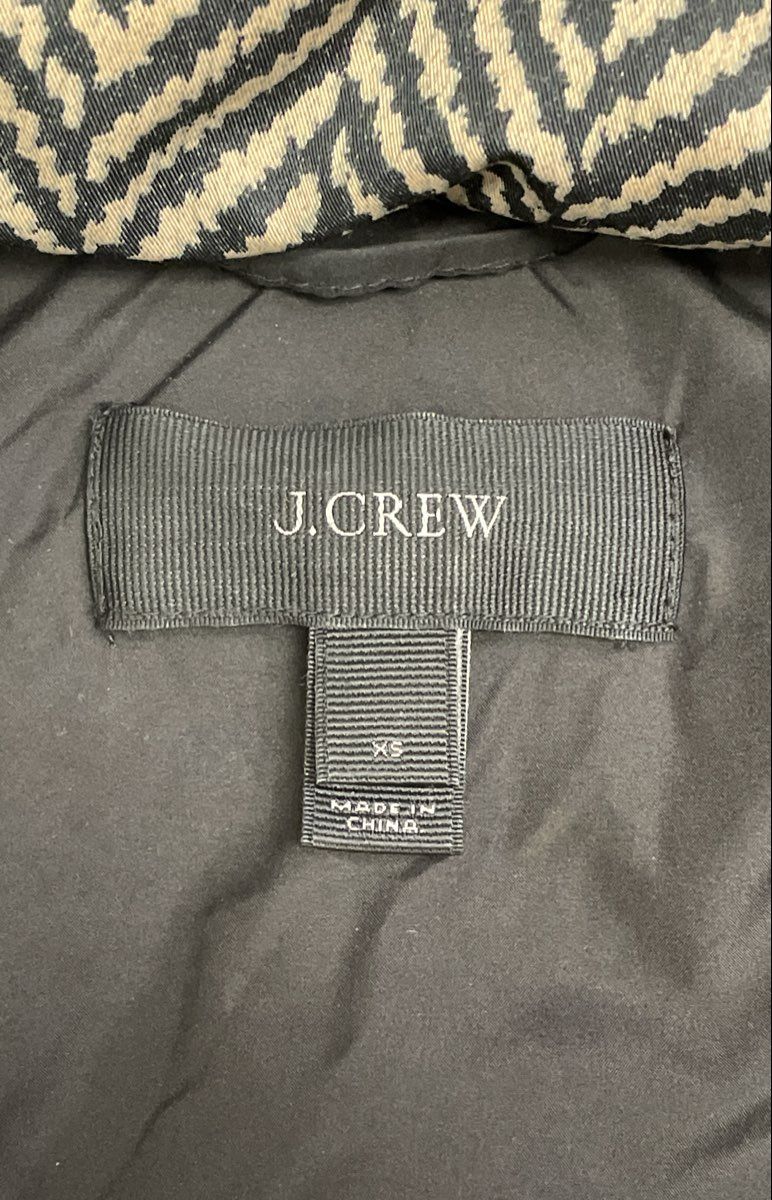 J.Crew Women's Black Tan Herringbone Quilted Puffer Vest Sz XS