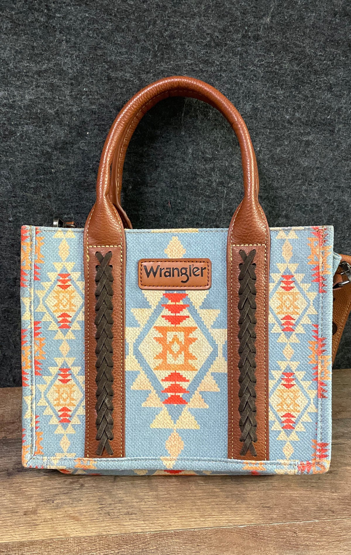 Wrangler Blue Southwestern Tribal Woven Canvas Tote Handbag Crossbody Bag