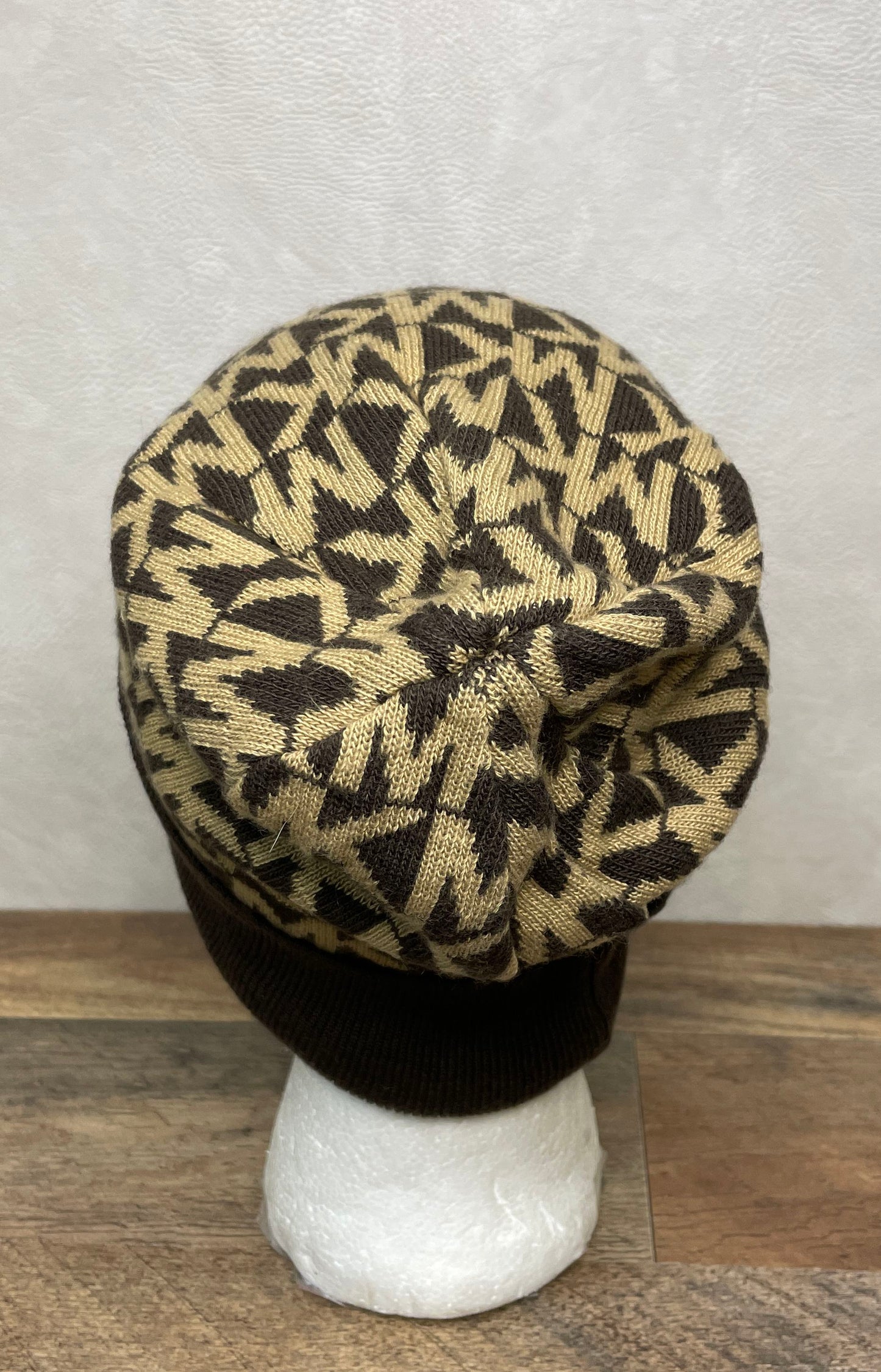 Michael Kors Women's Beanie Hat Brown Tan Monogram Logo Knit MK Print