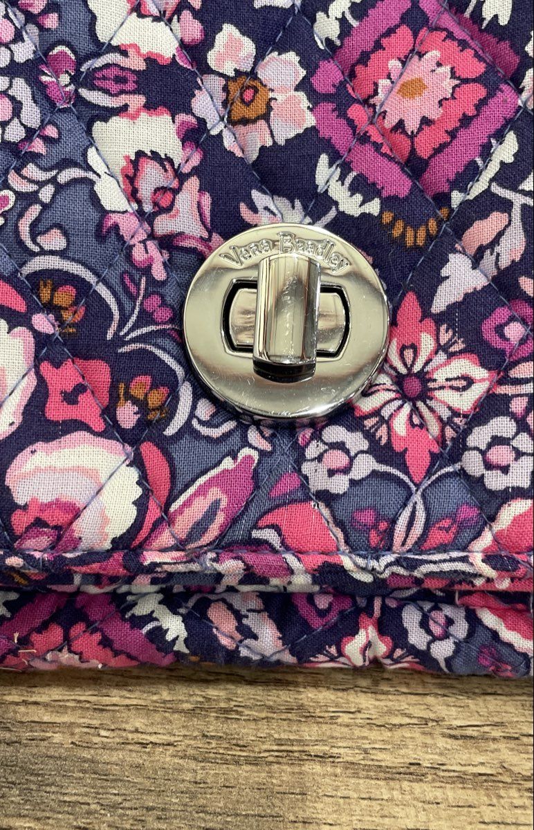 Vera Bradley Pink Purple Floral Quilted Crossbody Bag Turn Lock Purse