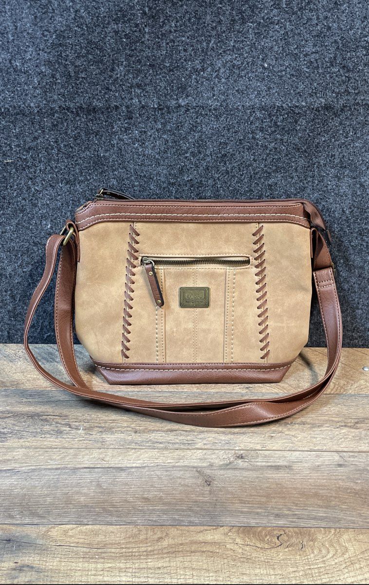 b.o.c. Born Concept Brown Tan Faux Suede Leather Crossbody Purse Bag