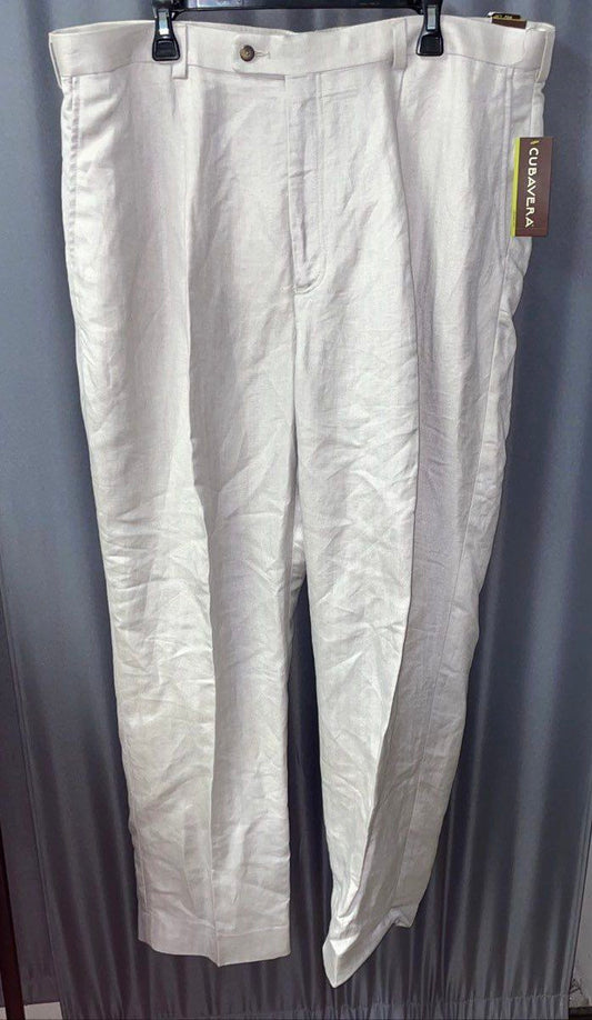Cubavera Men's Grey Linen Rayon Blend Flat Front Dress Pants Sz 42/30 NWT