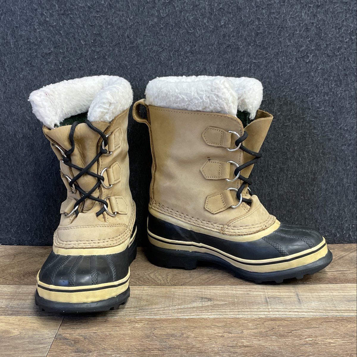 Sorel Caribou Waterproof Winter Snow Boots Buff Black Youth Size 1