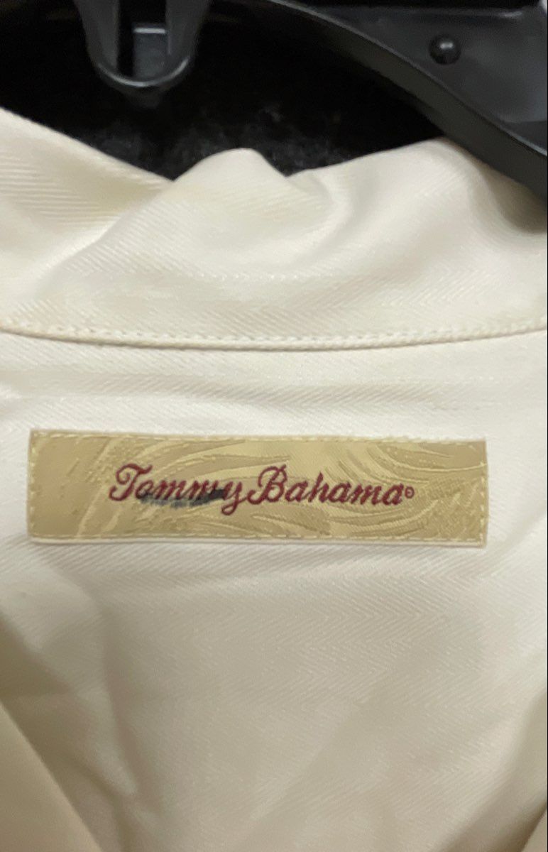 Tommy Bahama Men's Off-White 100% Silk Herringbone Camp Shirt Sz XL