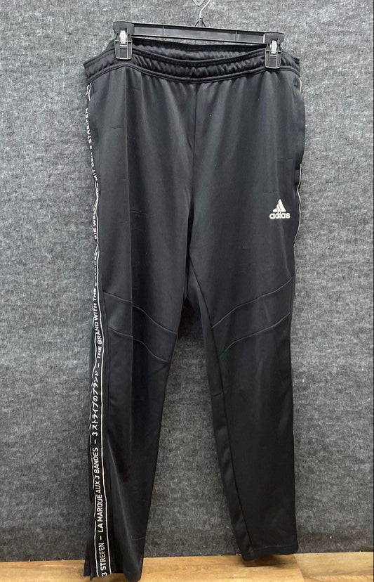 Adidas Men's Black Multilingual 3 Stripes Tape Tapered Track Pants Size L