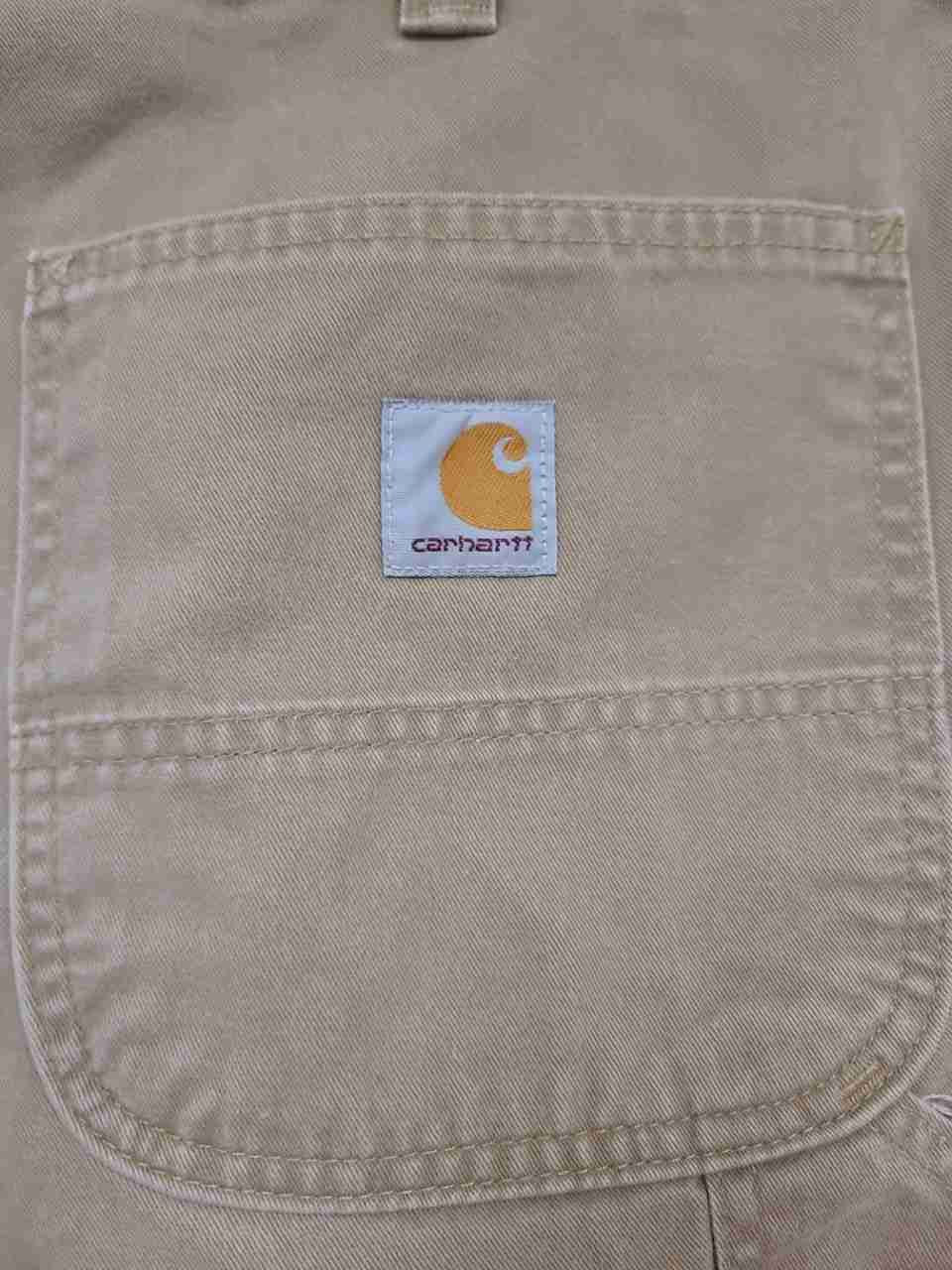 Carhartt Men's Dark Khaki Relaxed Fit Washed Duck Work Dungaree Pants Sz 34x32