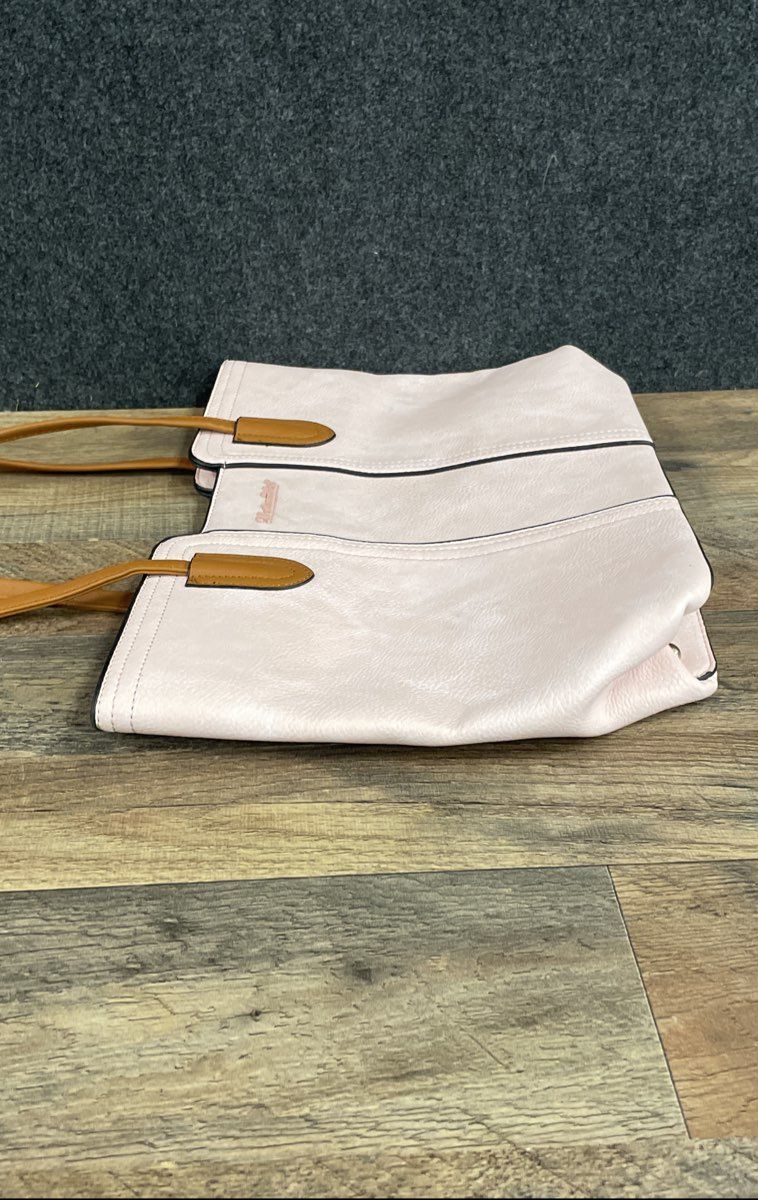 Montana West Pink Faux Leather Tote Bag Tan Double Straps Gold Tone Hardware