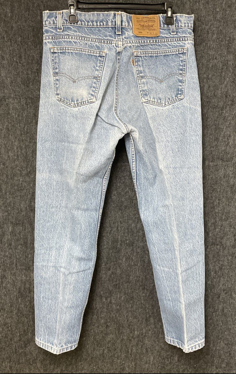 Vintage 90s Levi's Men's 505 Light Wash Orange Tab Jeans Made in USA Sz 36x32