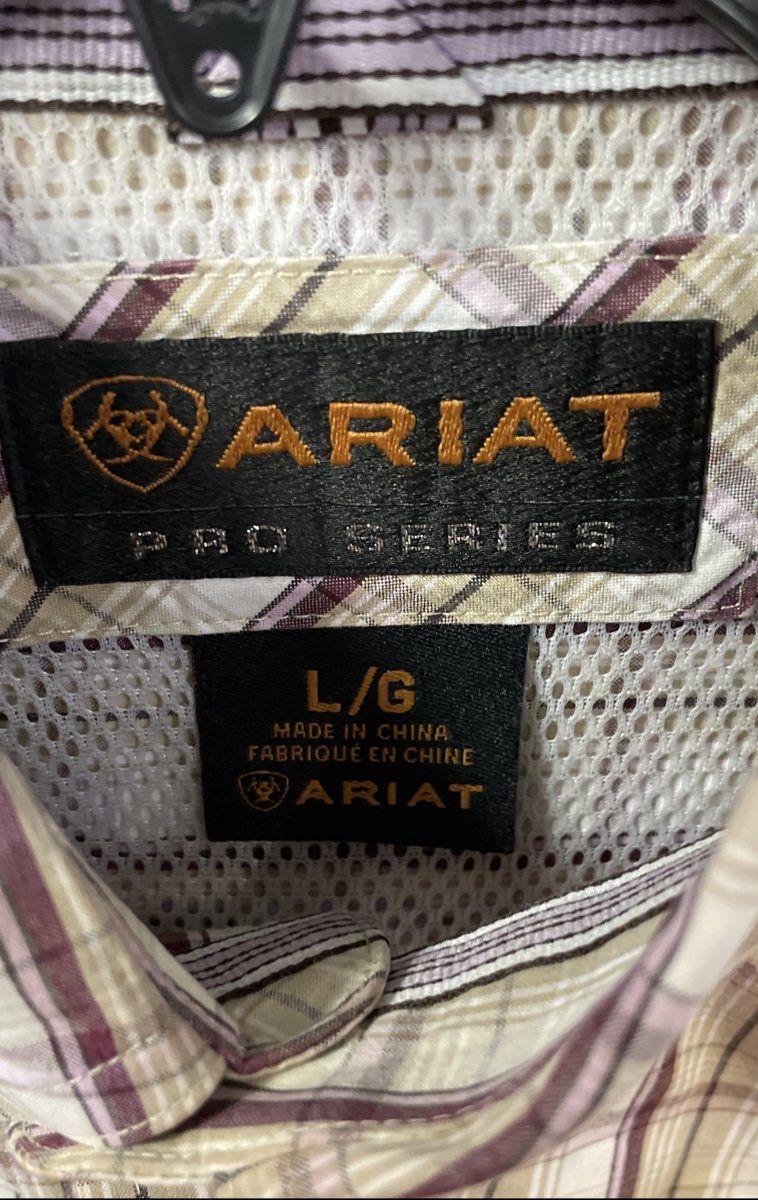 Ariat Men's Pro Series Plaid Button Down Shirt Tan Red White Sz Large