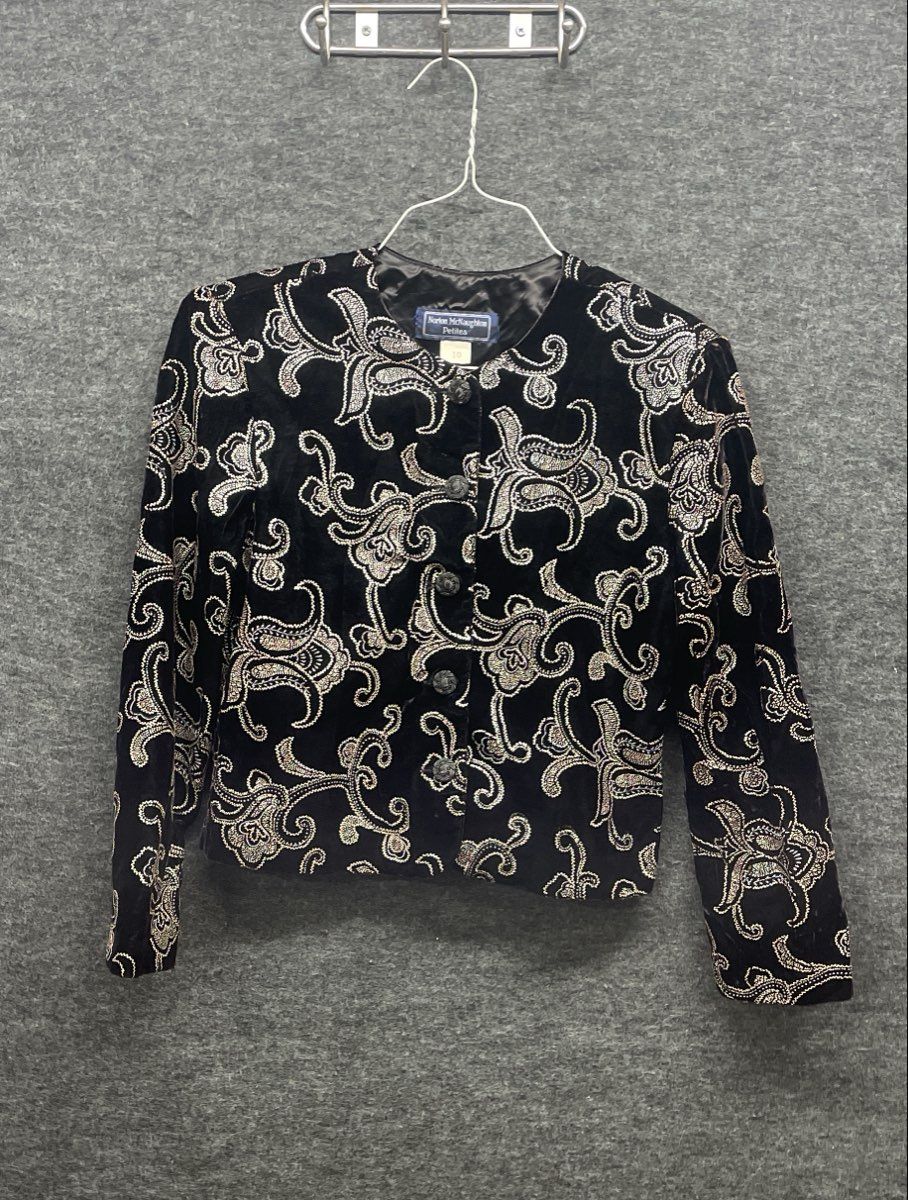 Vintage 90s Norton McNaughton Petite Velvet Paisley Evening Jacket Sz 10