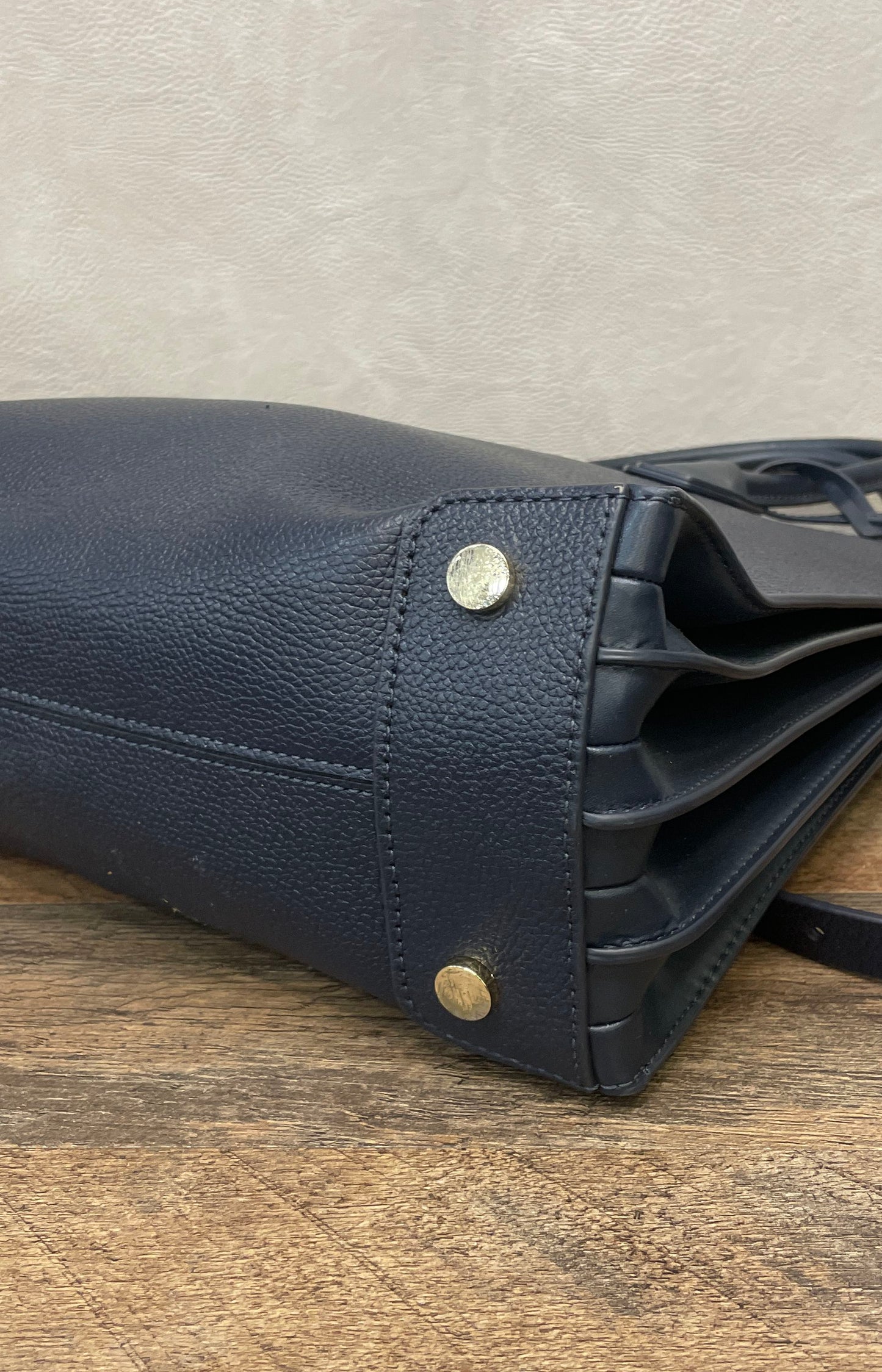 Michael Kors Navy Blue Mercer Large Satchel Bag Pebbled Leather Gold Hardware