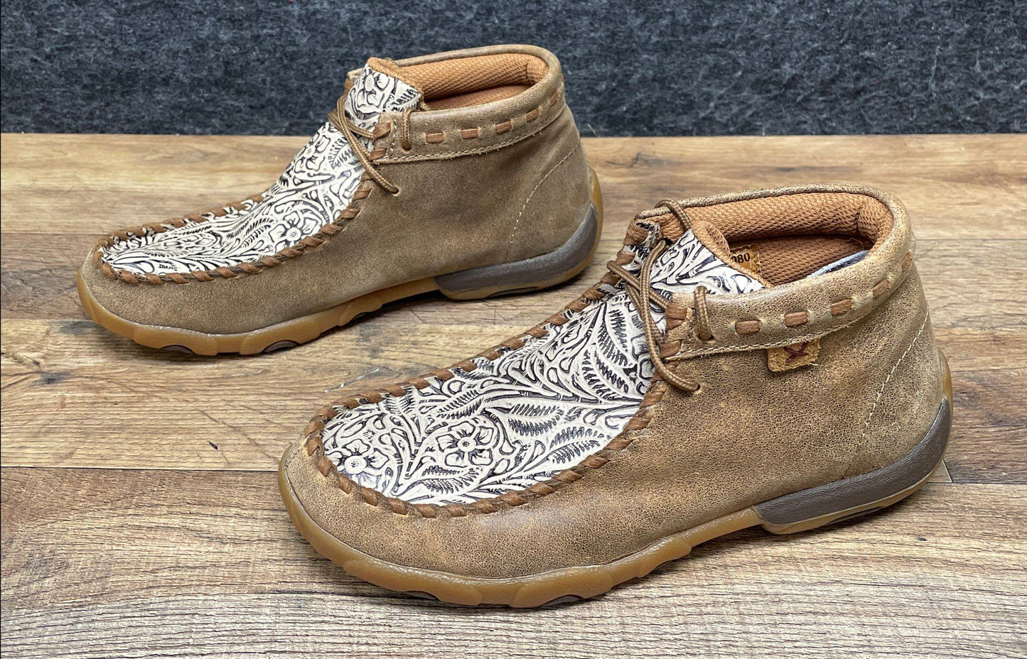 Twisted X WDM0080 Tooled Floral Tan Leather Driving Moc Chukka Women's Size 5.5
