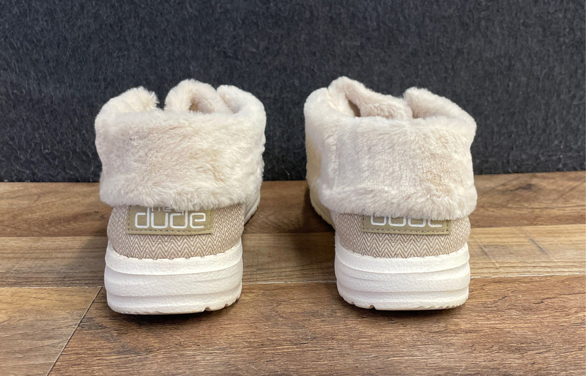 Hey Dude Britt Herringbone Cream Faux Fur Lined Slip On Booties Women's Size 6