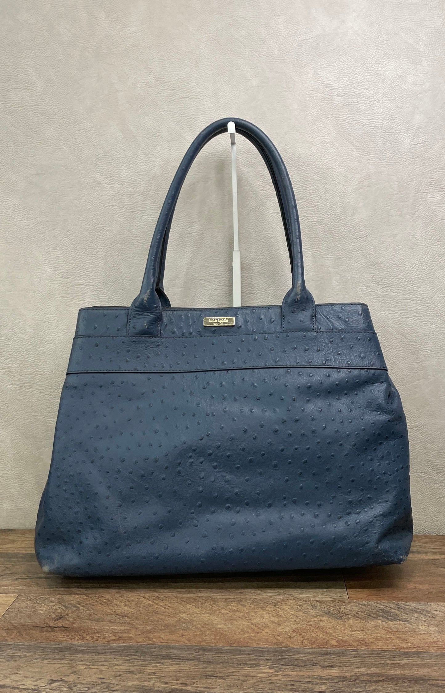 Kate Spade Blue Ostrich Embossed Leather Bow Tote Bag Large