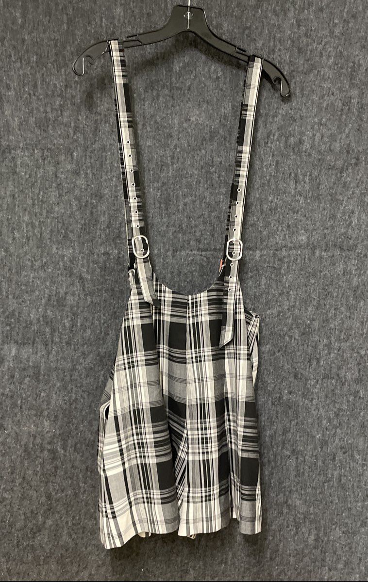 Maeve Women's Black White Plaid Pleated Suspender Romper Skirtall Sz 12