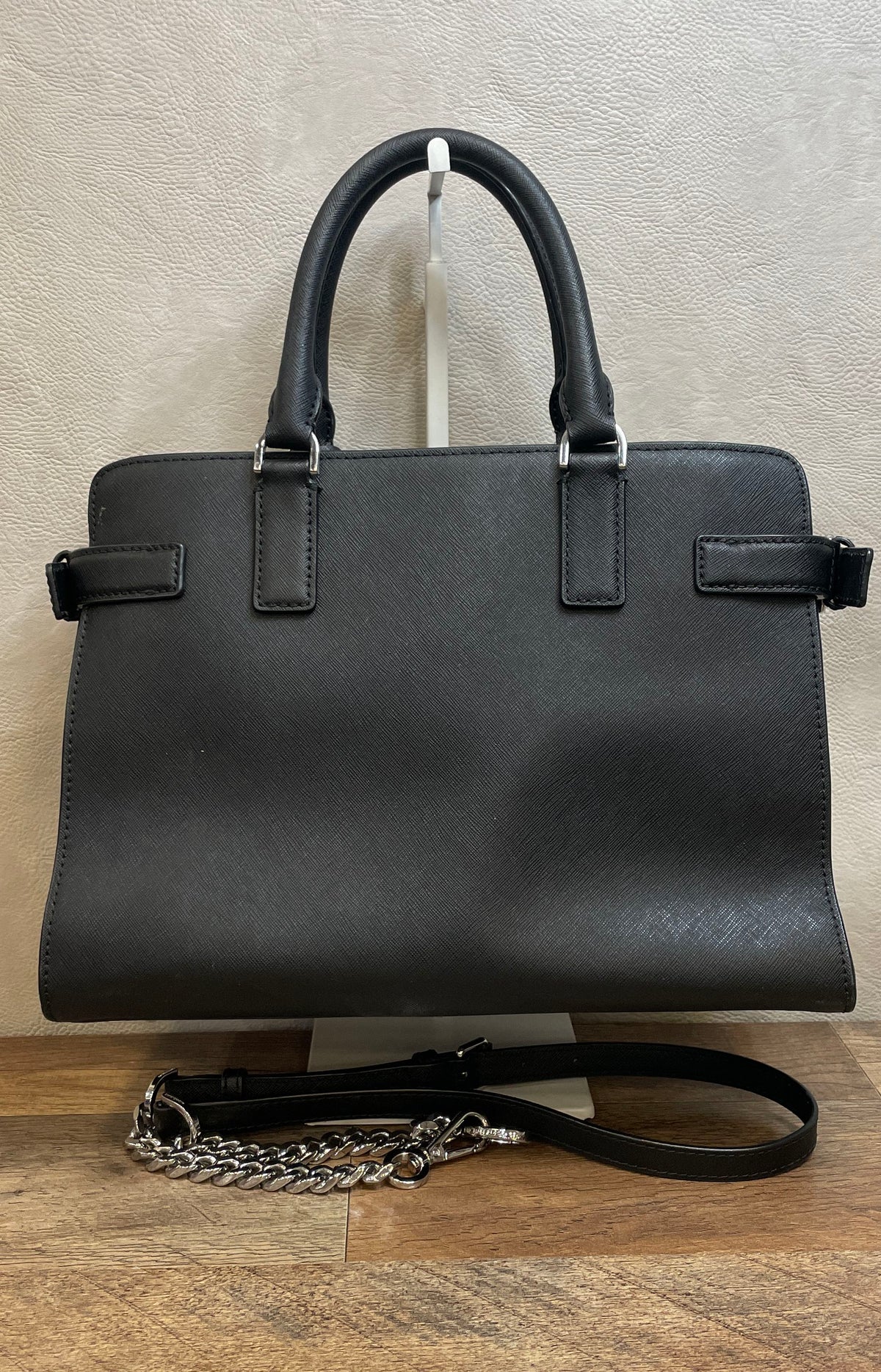 Michael Kors Black Saffiano Leather Hamilton Satchel Handbag Silver Hardware