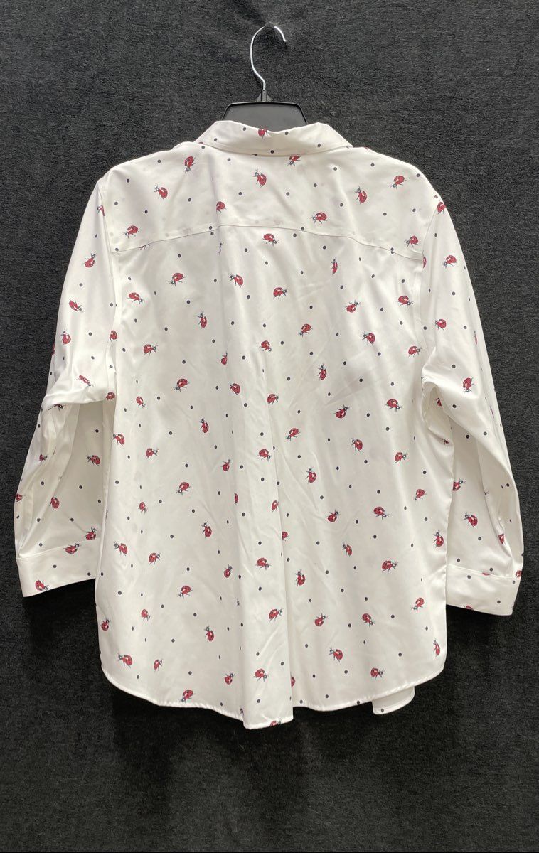 Coldwater Creek Women's White Ladybug Polka Dot Cotton Button Down Shirt Sz 22W