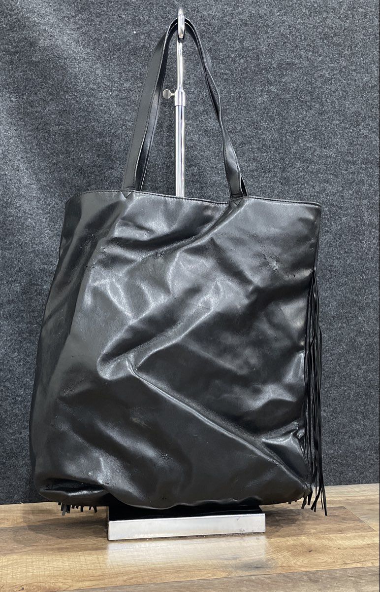Victoria's Secret Black Leather Fringe Metallic Logo Tote Bag Large