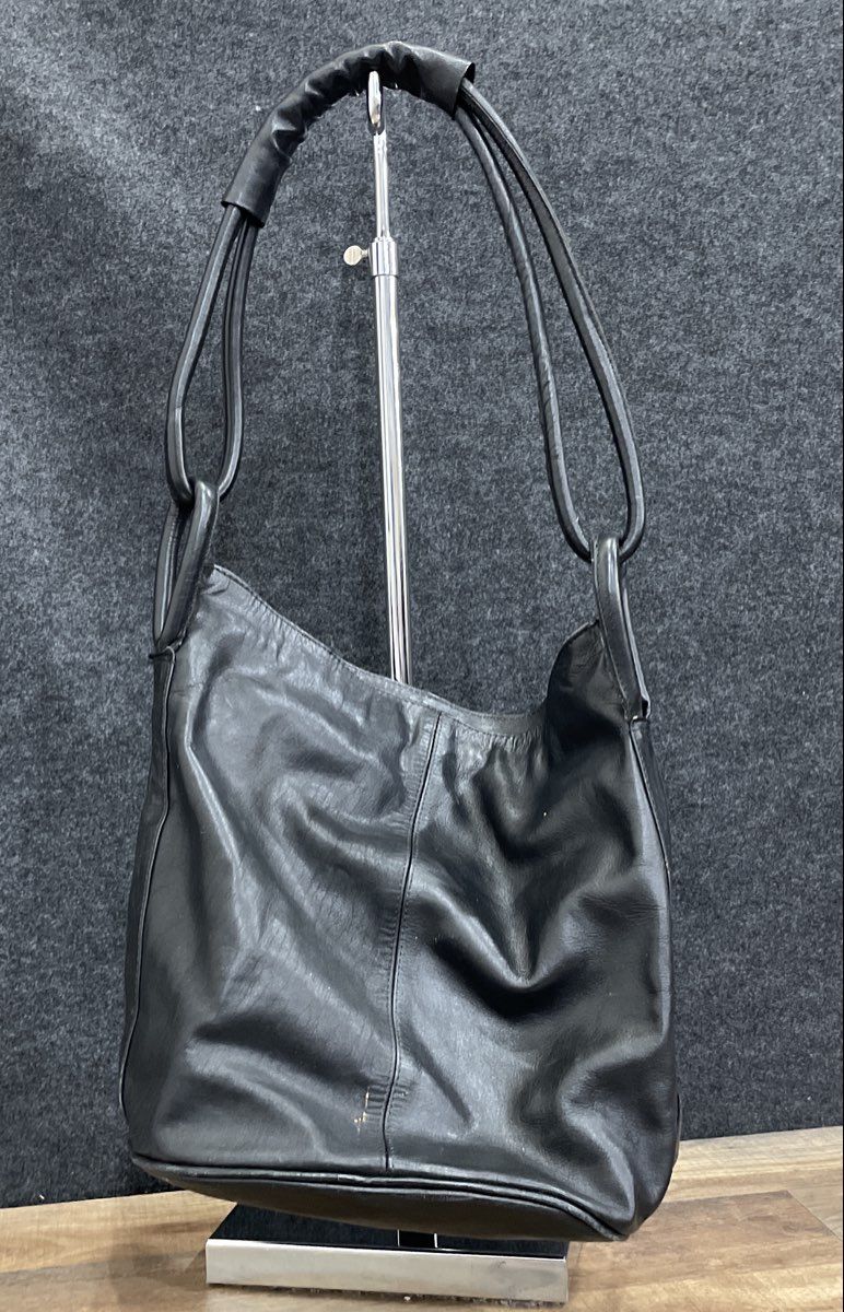Crab Compass Black Leather Slouchy Hobo Shoulder Bag Map Print Lining