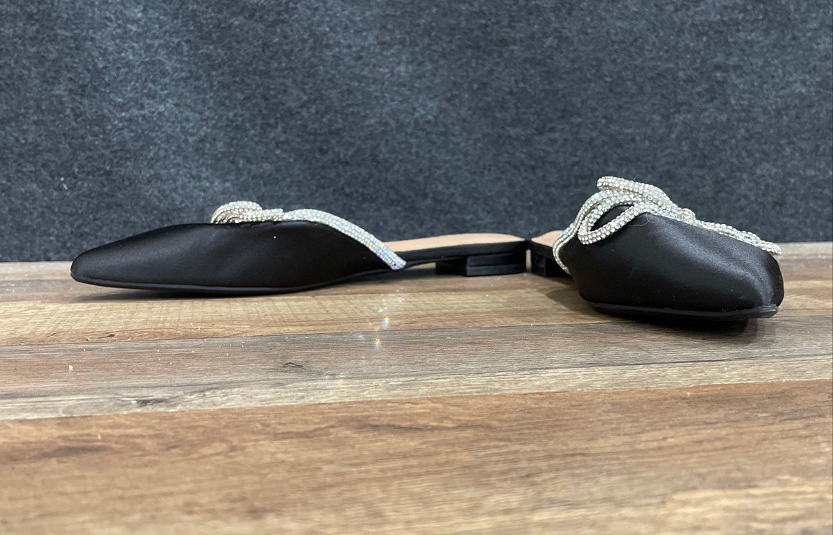 Express Black Rhinestone Bow Pointed Toe Mules Flat Slides Size 6M