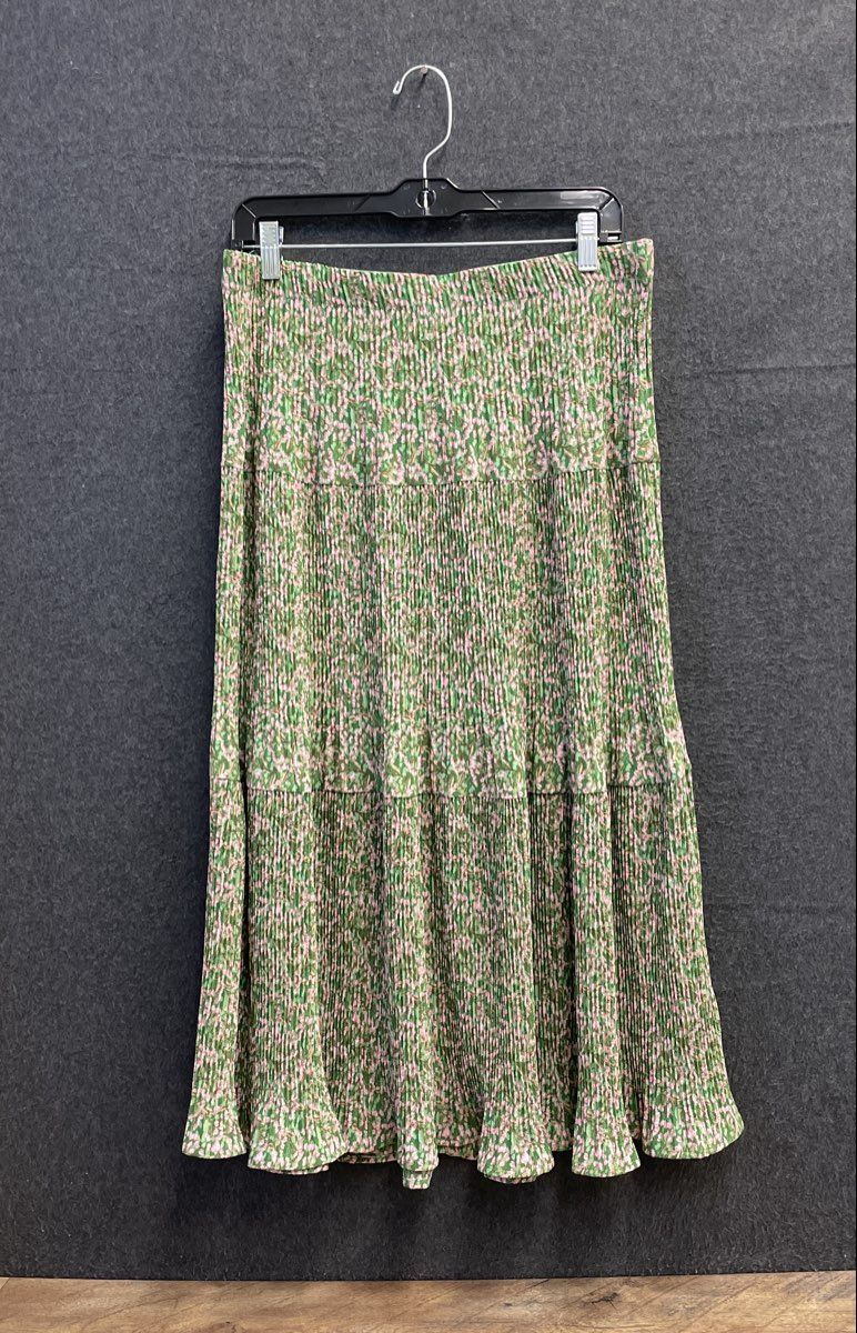Alice Blue Women's Floral Pleated Tiered Midi Skirt Green Pink Size XL