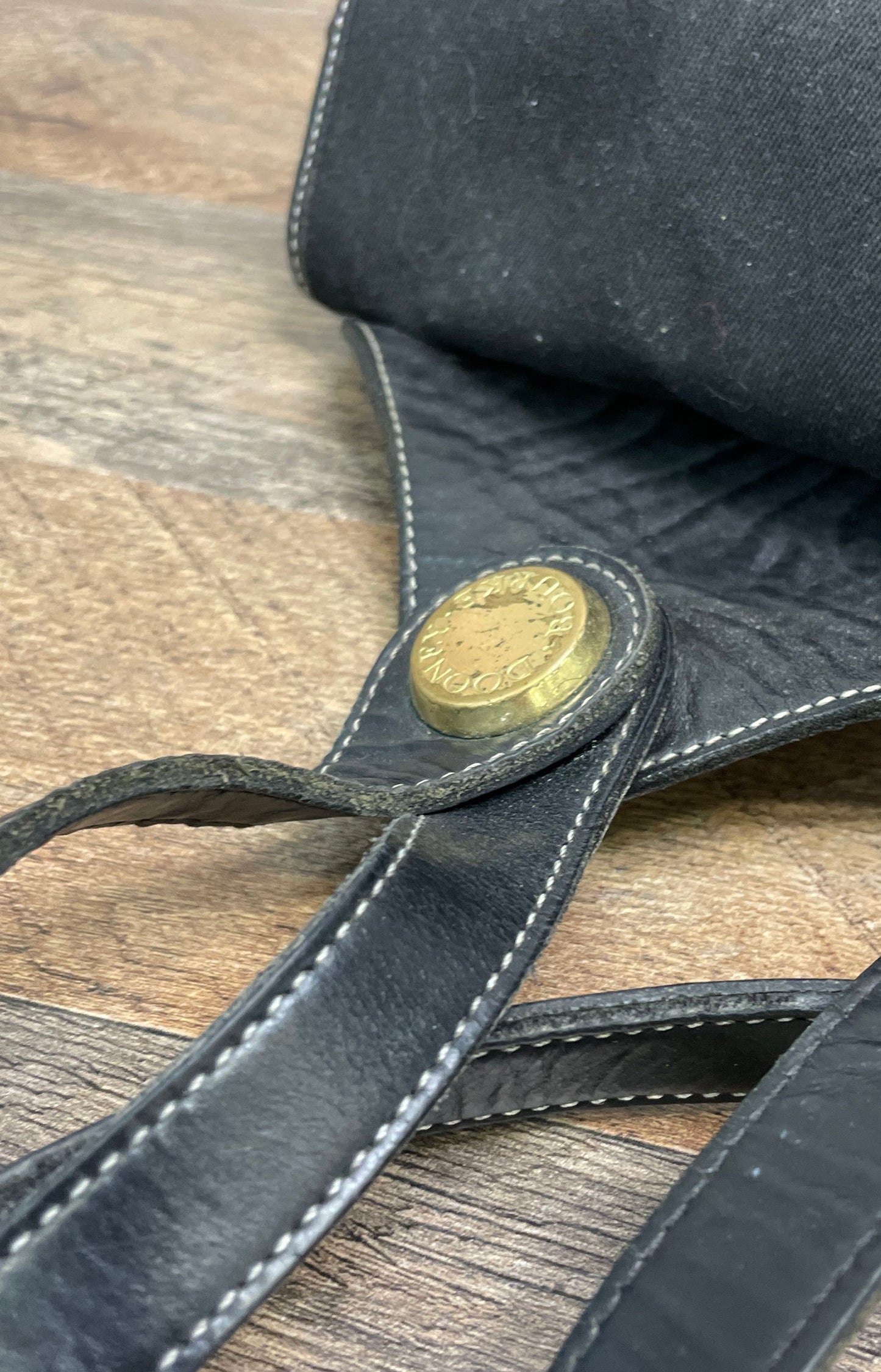 Vintage 90s Dooney & Bourke Black Canvas Leather Backpack Bag Brass Made in USA
