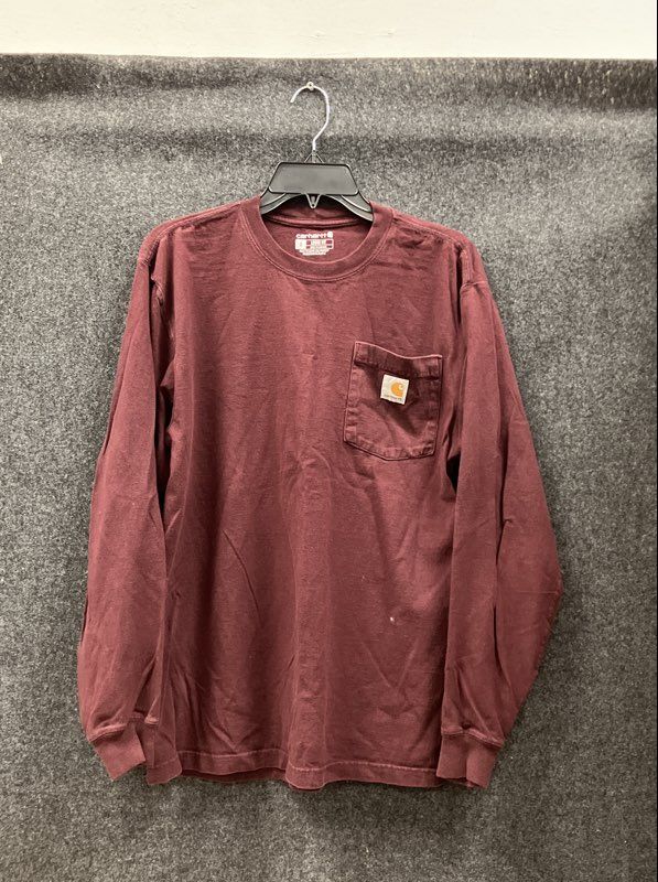 Carhartt Men's Burgundy Long Sleeve Loose Fit Pocket T-Shirt K126 Sz S