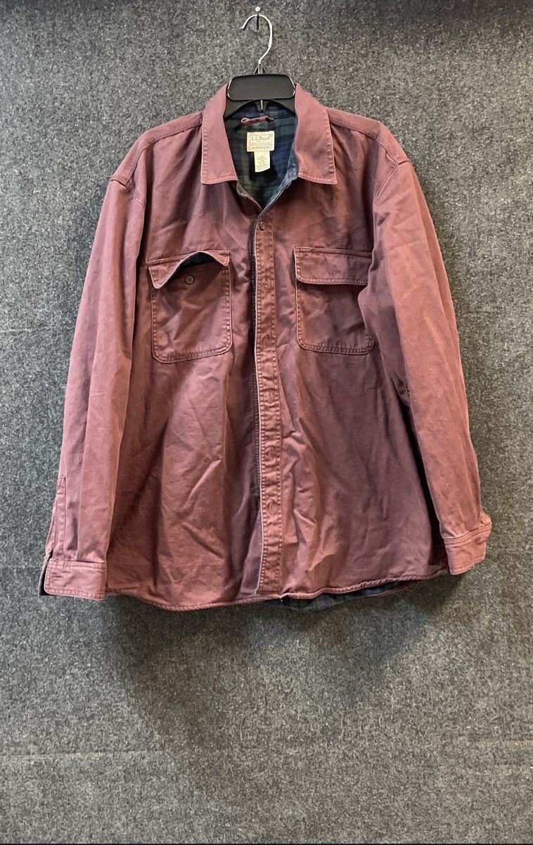 L.L. Bean Men's Maroon Flannel Lined Cotton Shirt Jacket Sz XL Traditional Fit